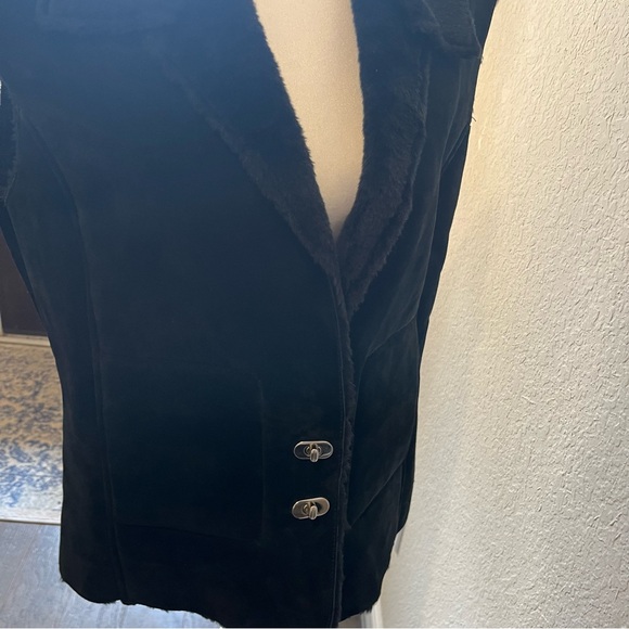 Leather Suede Vest Sz 16 Fur Trim Collar Black NWT Mobwife Biker Winter Glam - Picture 8 of 11